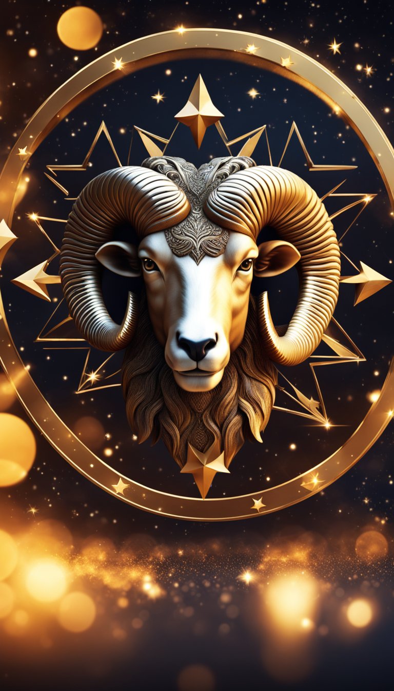 Aries symbol surrounded by stars and fire, representing pioneering traits
