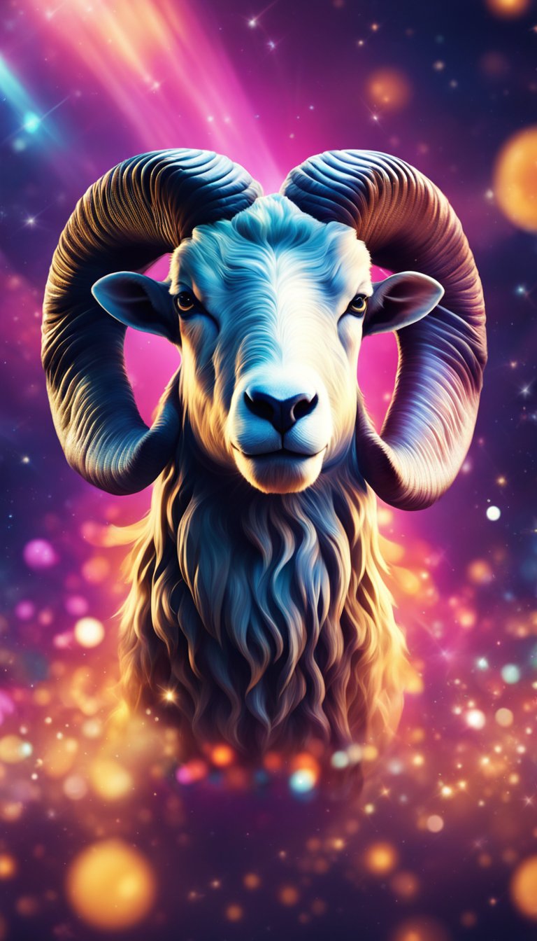 Aries symbol surrounded by dynamic energy and vibrant colors