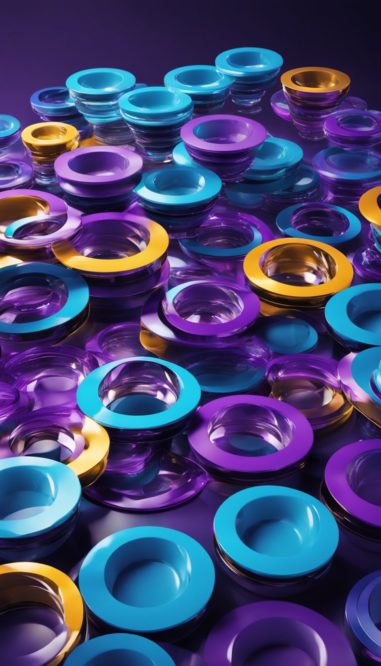 A group of water-bearing vessels arranged in a circle, surrounded by vibrant blue and purple hues, with waves and air symbols flowing around them