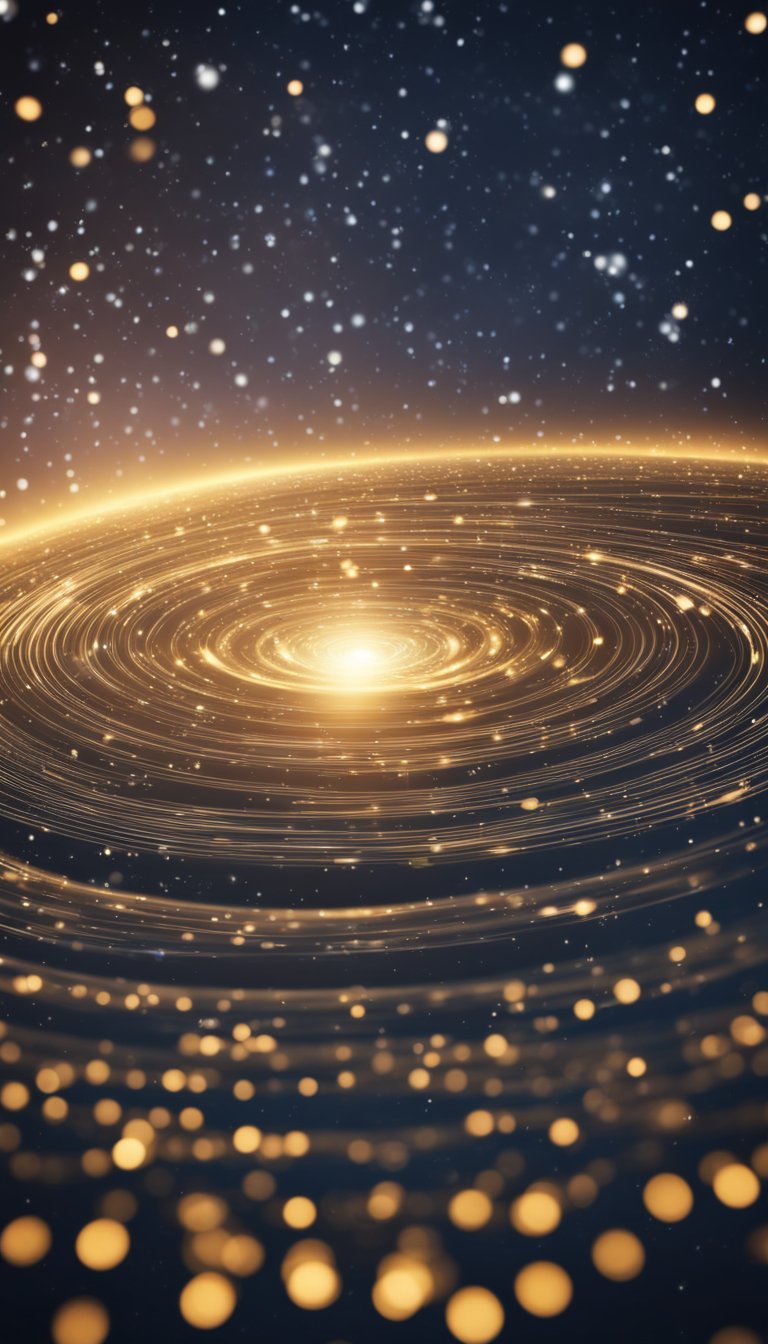 A swirling galaxy of stars and water, with waves of energy radiating outwards from the center
