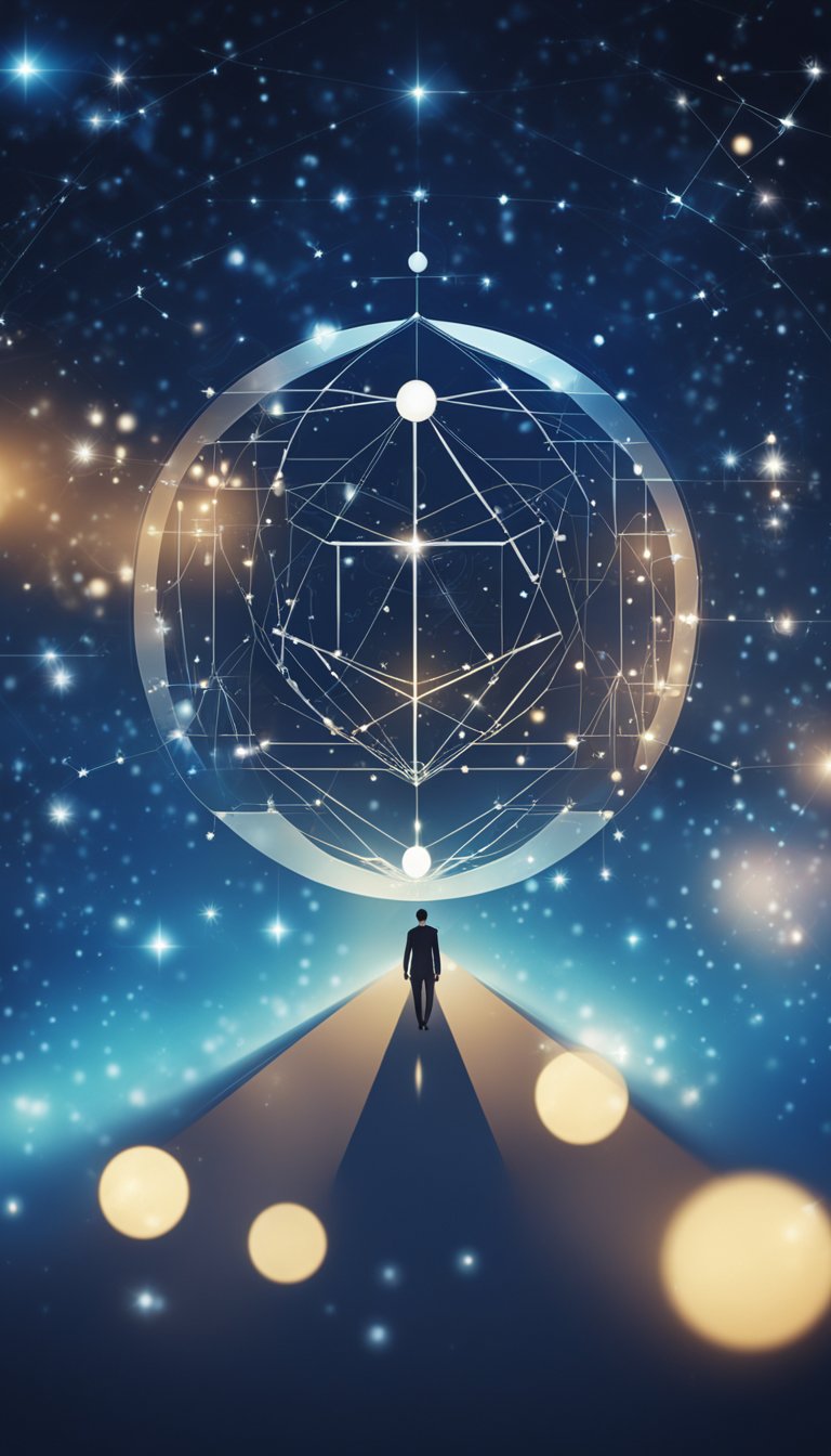 A constellation of Aquarius symbolizing intellect, innovation, and independence, surrounded by celestial elements and modern technology