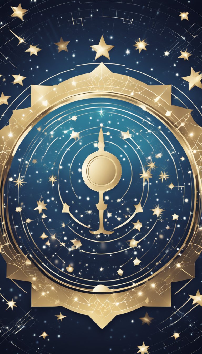 A constellation of stars forming the Aquarius symbol, surrounded by swirling patterns and abstract shapes representing creativity and innovation