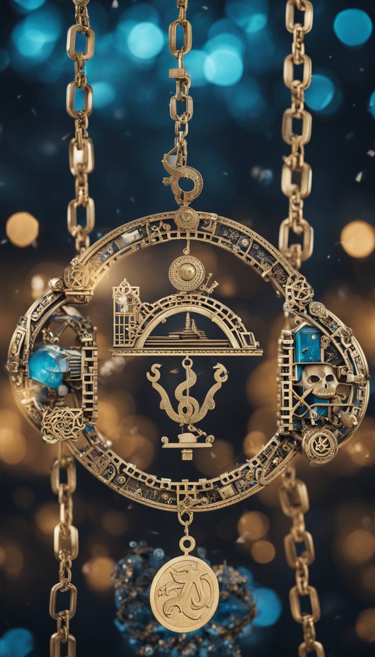 An Aquarius breaking free from traditional chains, surrounded by innovative symbols and unconventional imagery