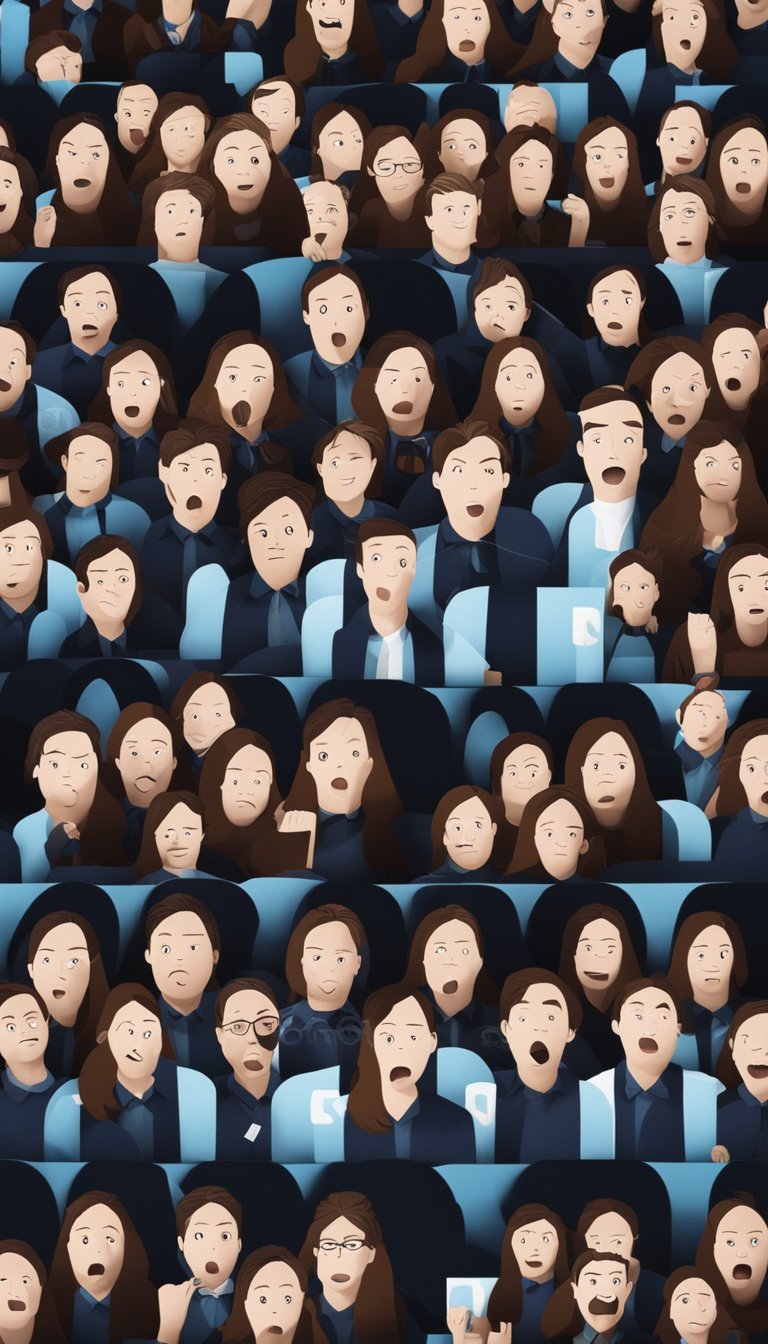 A person surrounded by multiple voices, struggling to focus