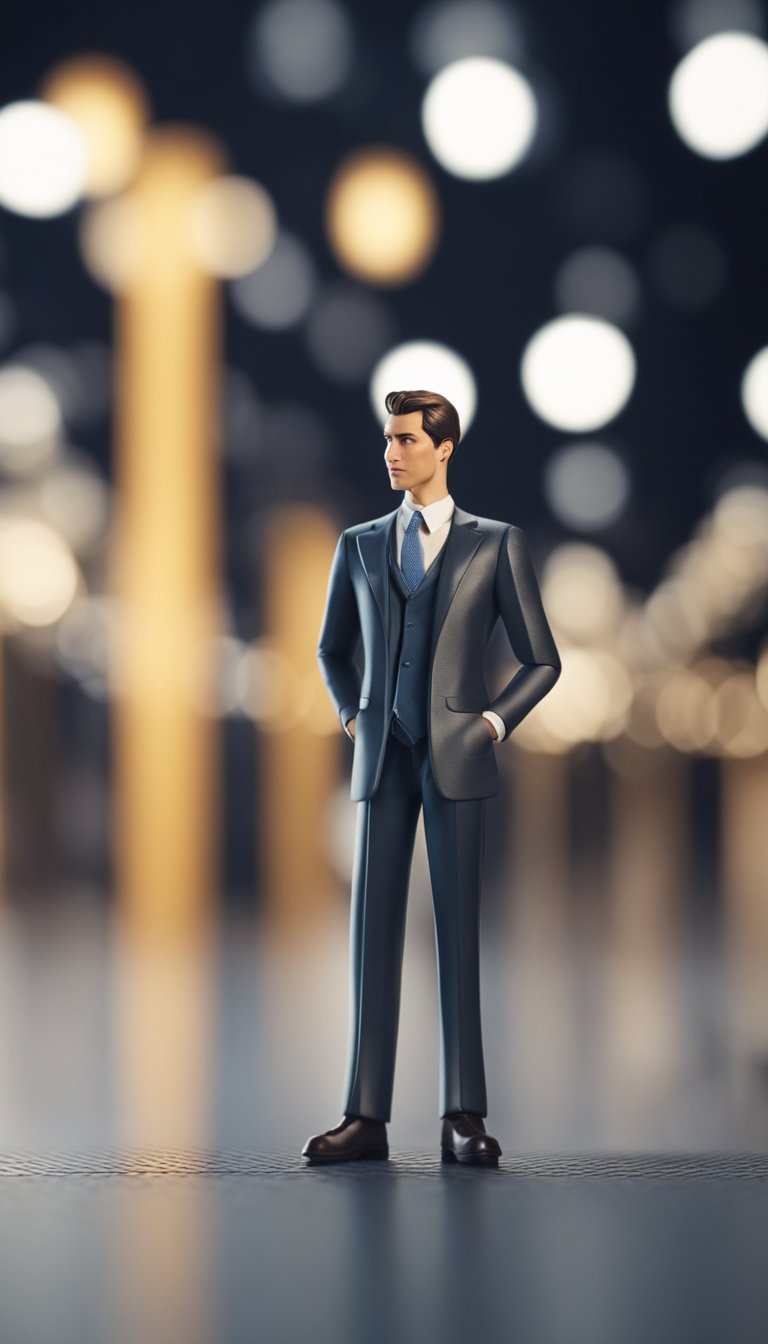 A confident figure stands tall, making direct eye contact with others, exuding a sense of self-assurance and decisiveness