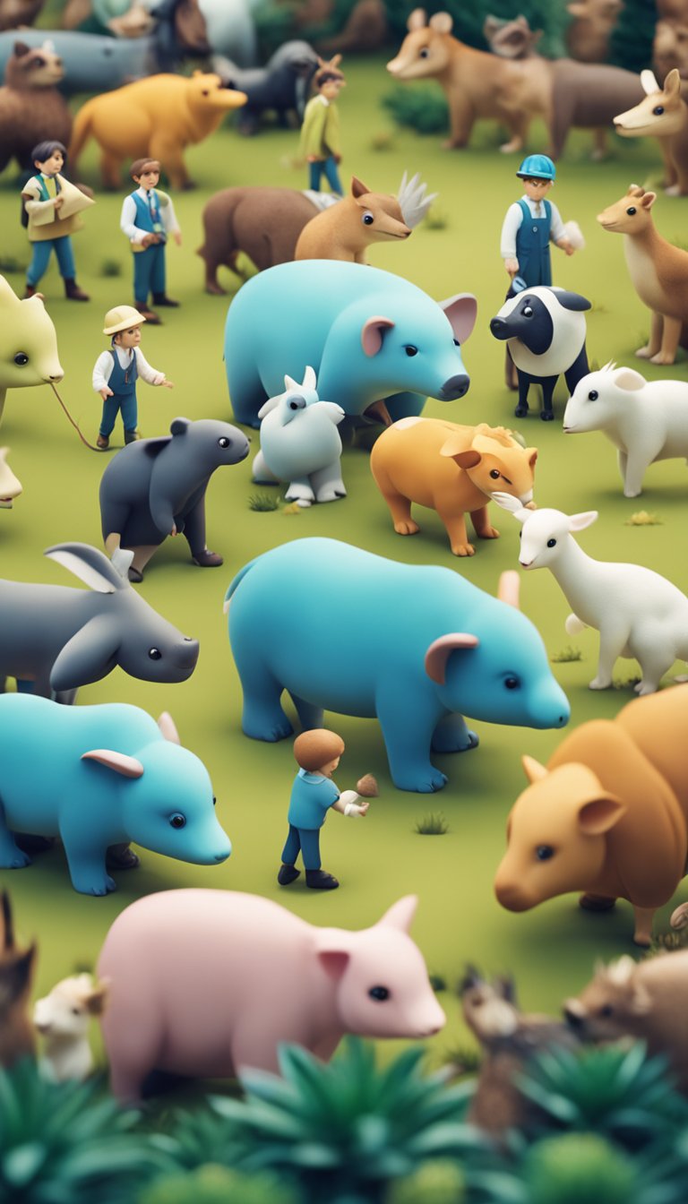 A group of animals working together to help a smaller creature, showing kindness and compassion