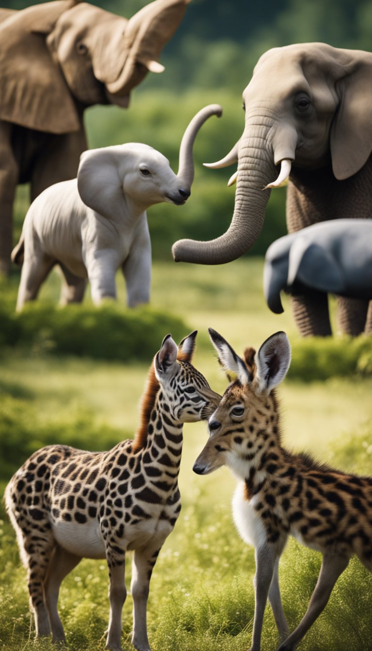 A group of animals of varying sizes and species displaying trust and cooperation in a natural setting