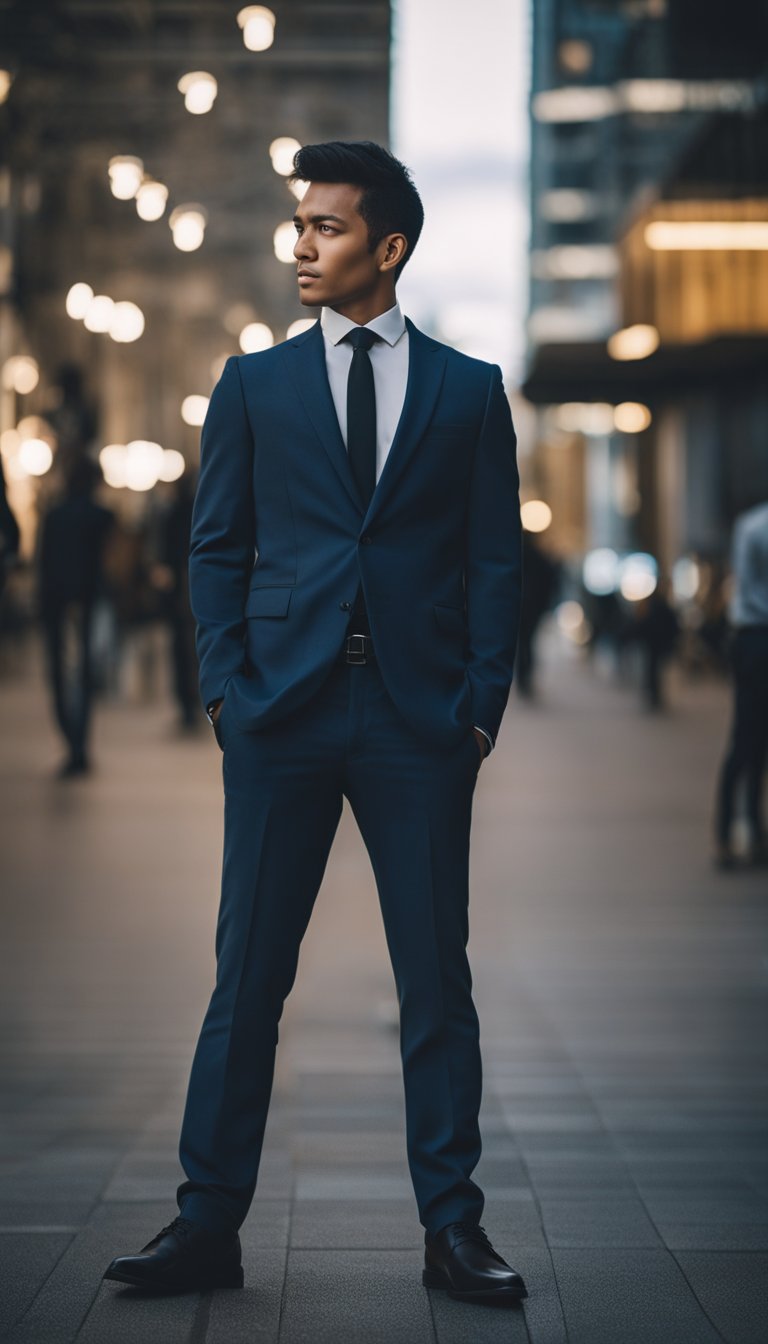 A person standing with closed body language, avoiding eye contact and keeping a distance from others