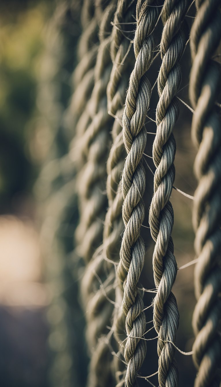 A tangled web of frayed ropes, each one teetering on the edge of unraveling, creating a sense of instability and unpredictability