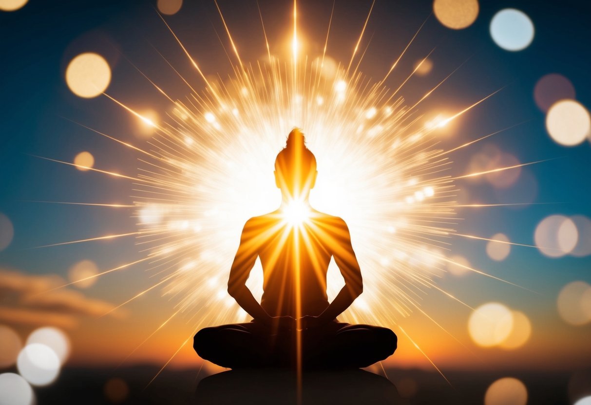 A radiant figure surrounded by light, emanating a sense of profound wisdom and knowledge