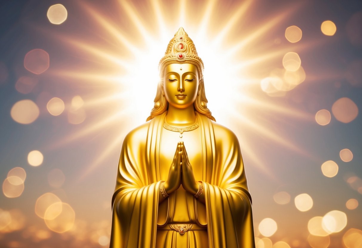 A radiant figure surrounded by light, emanating a sense of peace and divinity