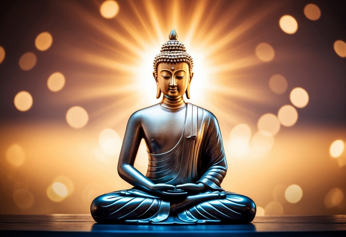 A serene figure surrounded by warm light, radiating compassion and wisdom