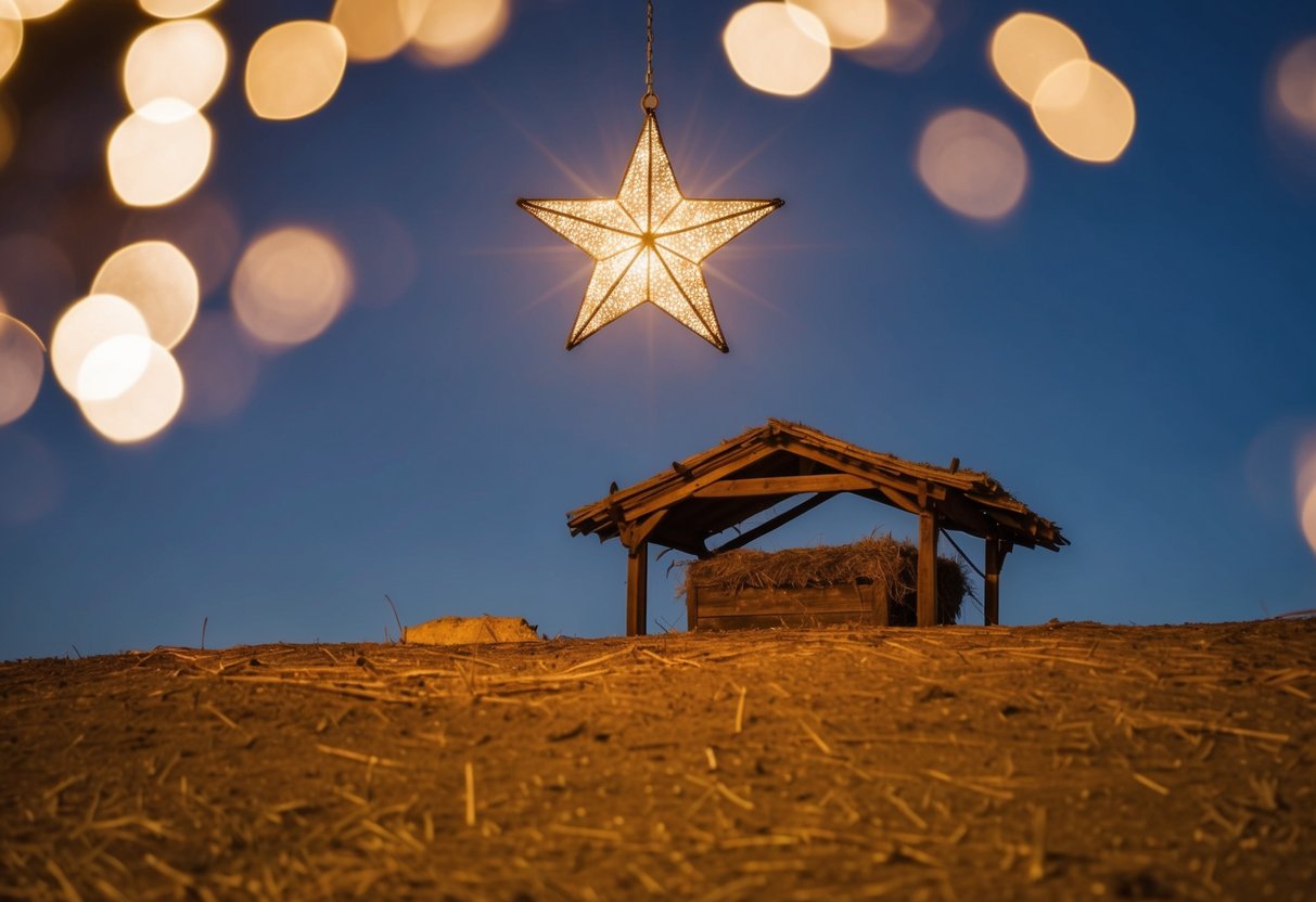A star shining over a humble stable in Bethlehem