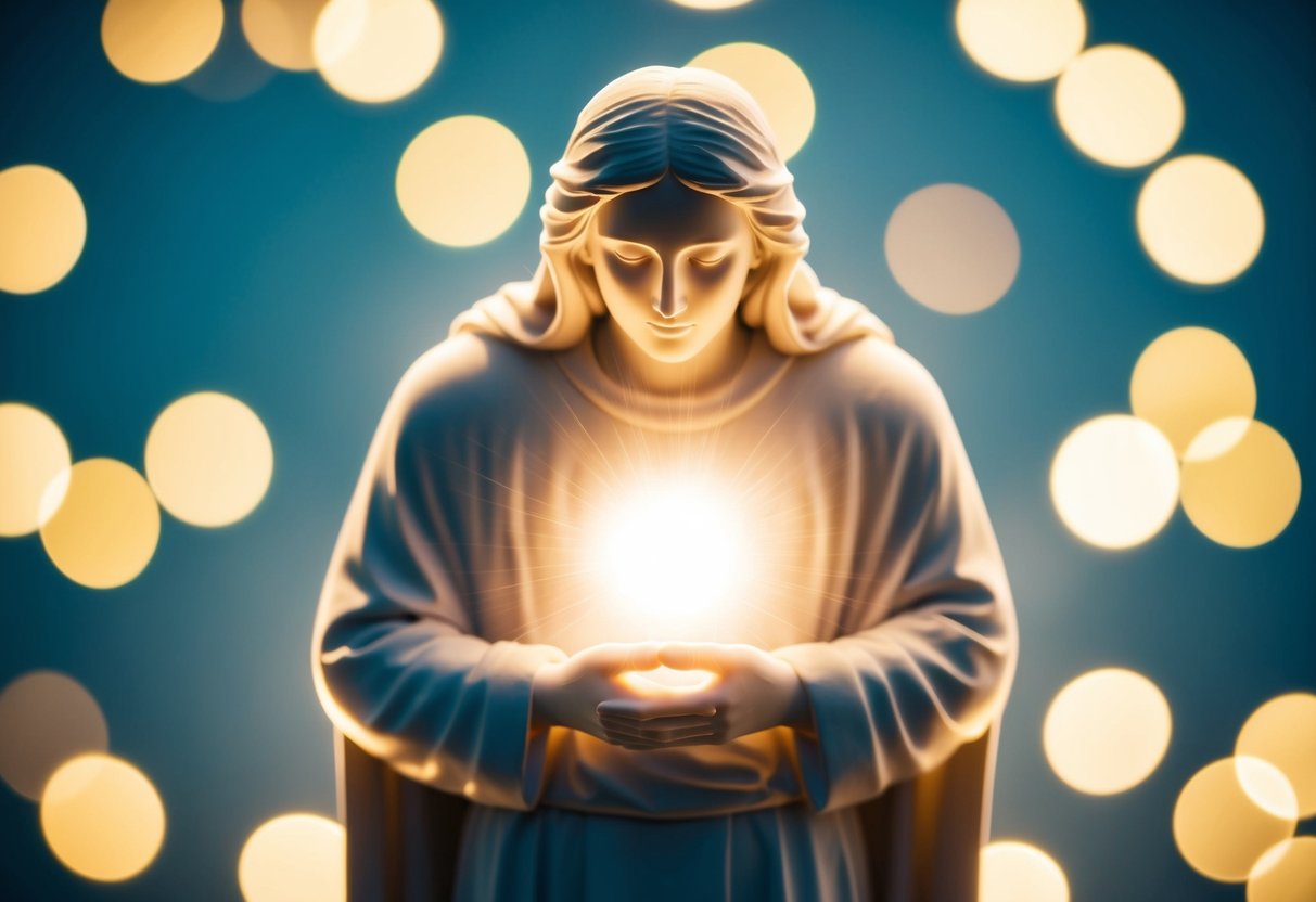 A figure bathed in light, surrounded by a feeling of forgiveness and love