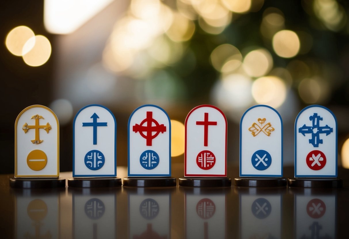 Apostles' symbols and symbols of their deaths arranged on a table
