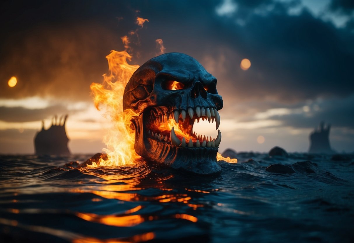 A fiery abyss with gnashing teeth and tormented souls