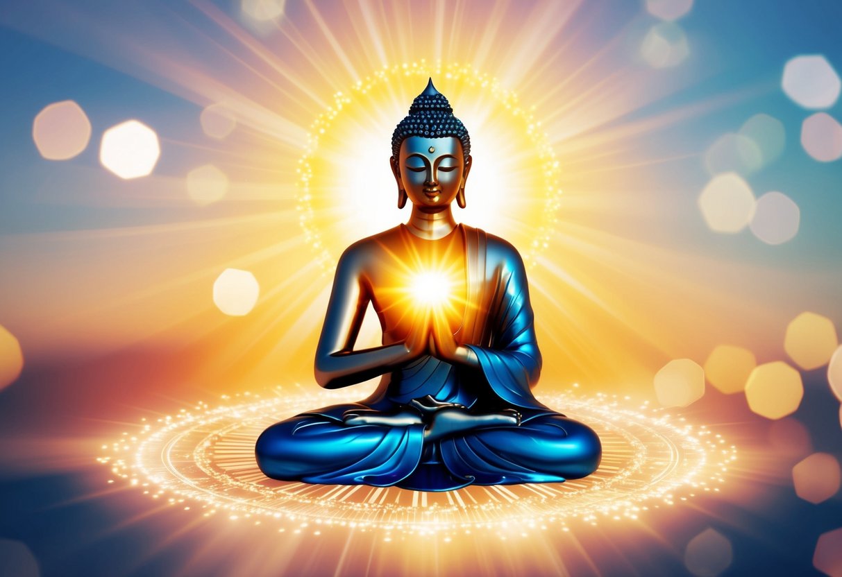 A radiant figure surrounded by light, emanating peace and wisdom
