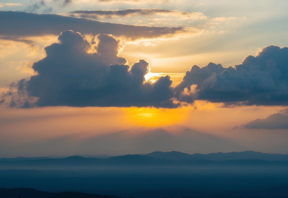 A serene, celestial landscape with a golden glow and billowing clouds, evoking a sense of divine presence