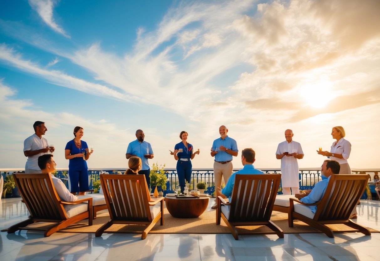 People enjoying various activities and services in a heavenly setting