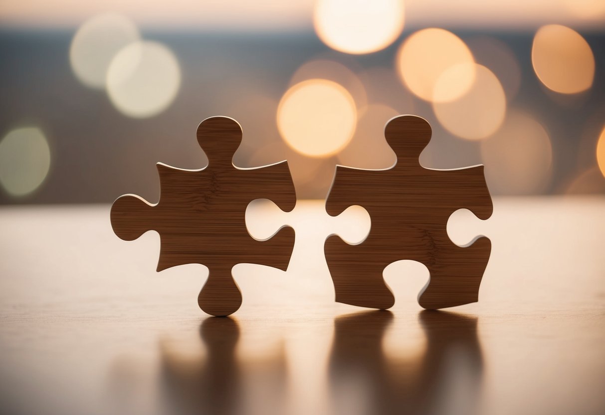 Two puzzle pieces fitting perfectly together, creating a seamless and harmonious connection