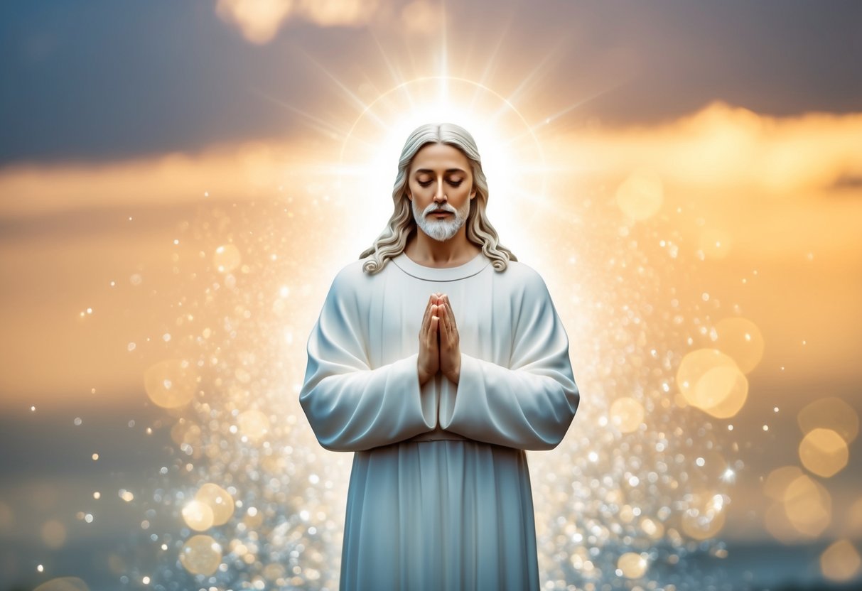 A serene figure surrounded by light, offering forgiveness and grace