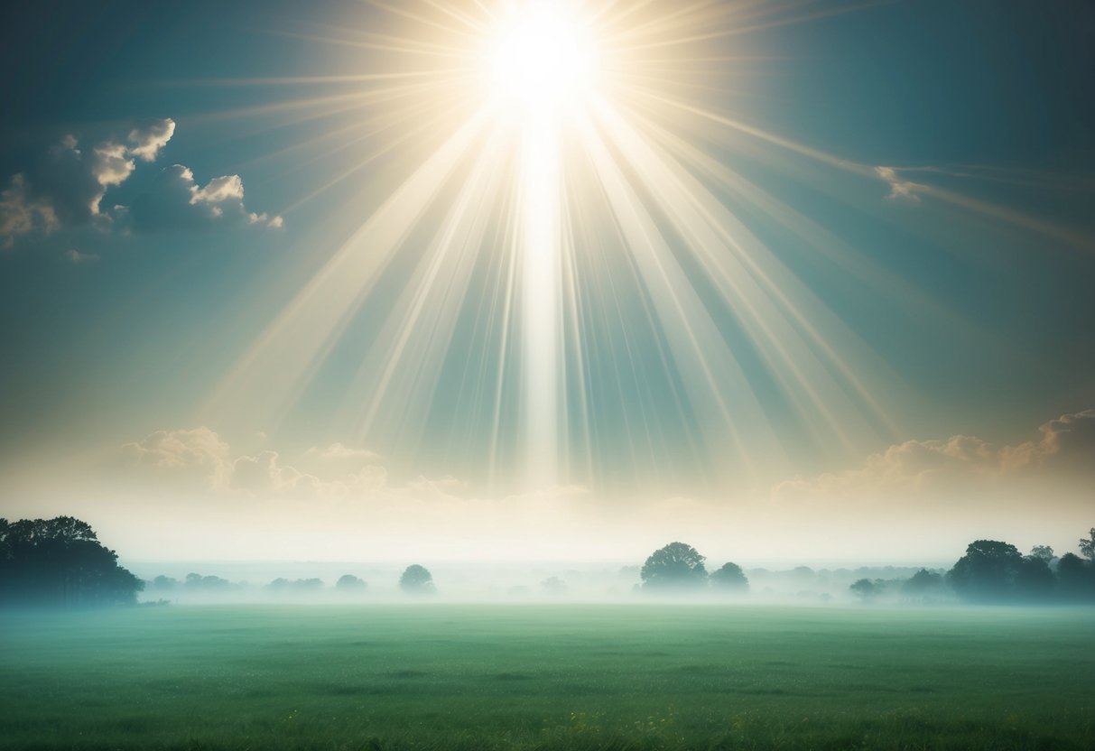 A serene and ethereal landscape with a radiant light shining down from above, symbolizing Aaron's legacy and his journey to the afterlife