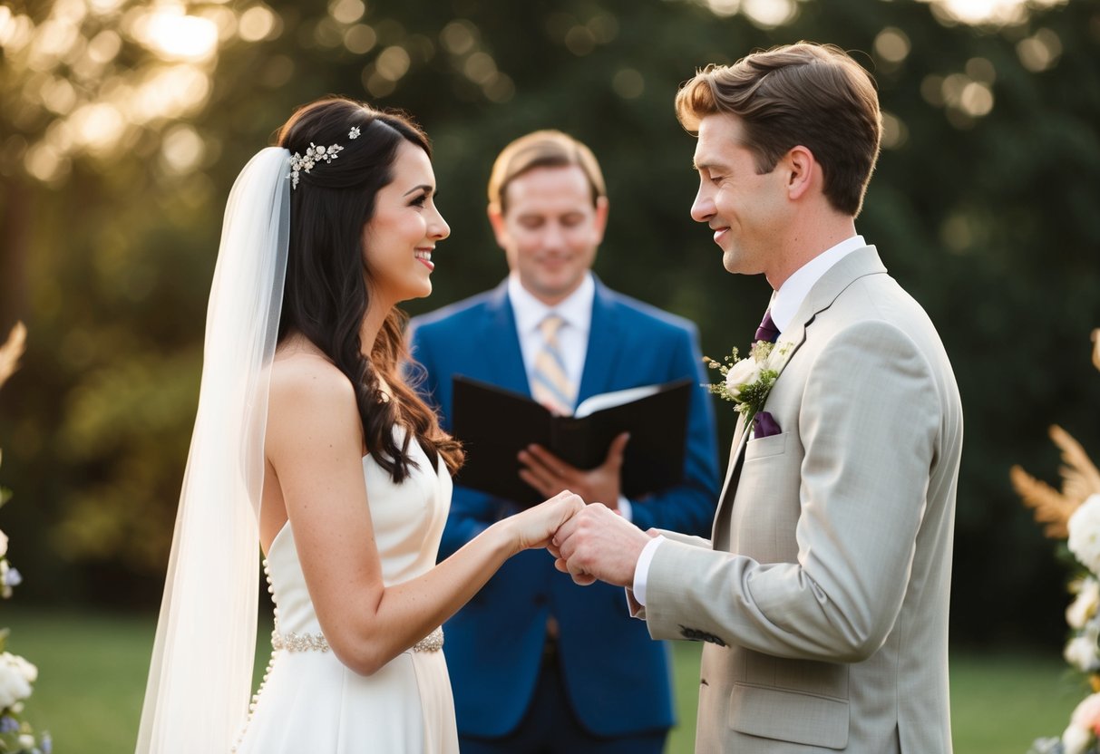 A young man and woman exchanging wedding vows in a simple, traditional ceremony