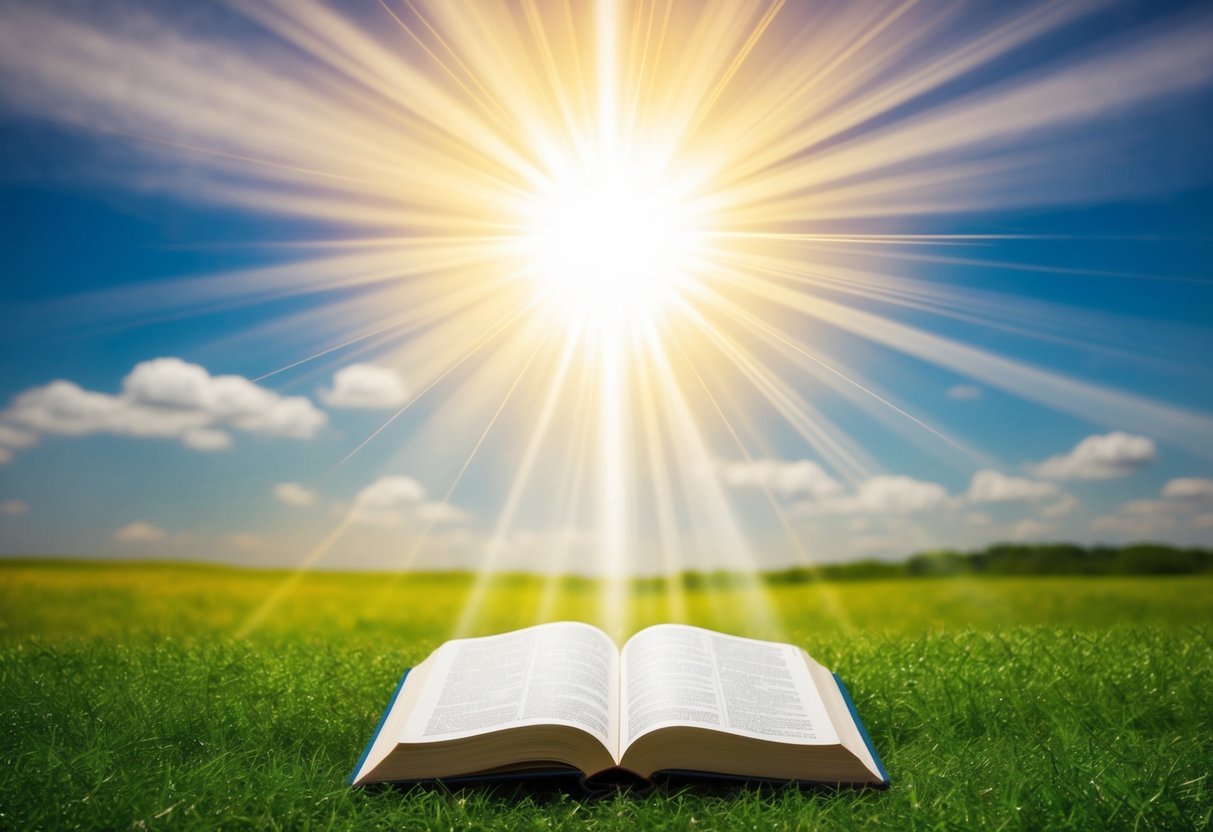 A radiant light shining down from the heavens onto a peaceful landscape, symbolizing the biblical perspective on manifestation