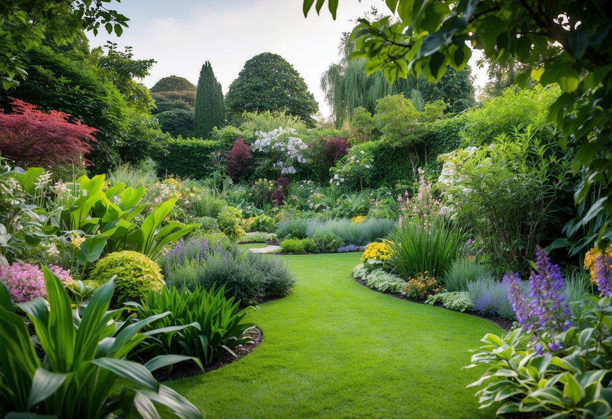 A lush garden with diverse flora and fauna, a serene atmosphere, and a sense of harmony and innocence