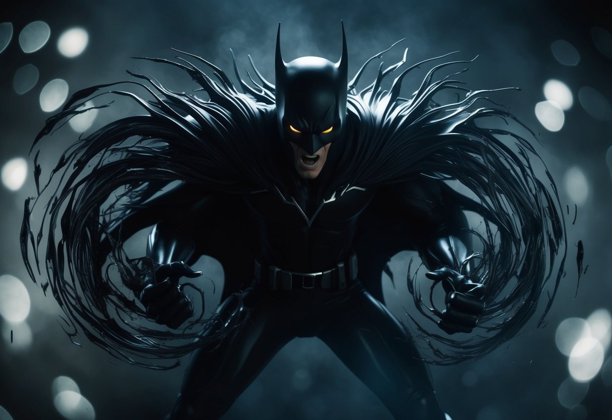 A menacing figure looms in the shadows, surrounded by swirling dark energy