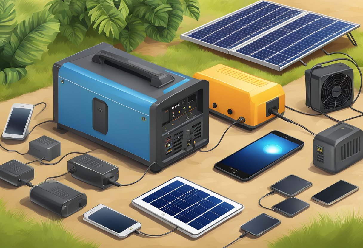 A solar generator powers a variety of devices outdoors