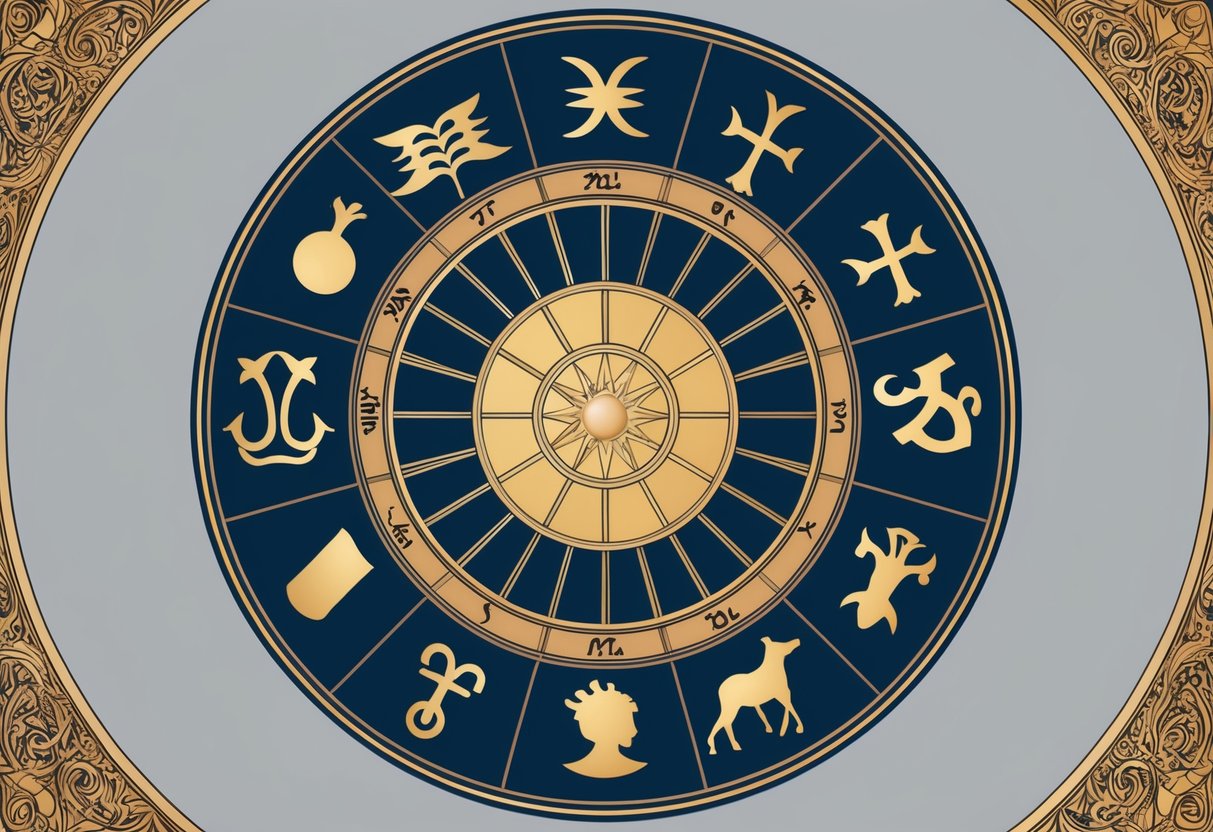 A celestial wheel with zodiac symbols interlocking in harmony