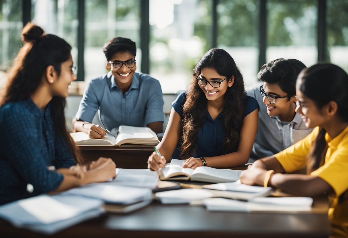 A group of ST students studying and collaborating in a vibrant and inclusive academic environment at the Rajiv Gandhi National Fellowship