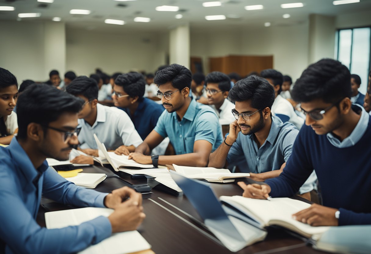 A group of diverse students studying and engaging in research at the Rajiv Gandhi National Fellowship center