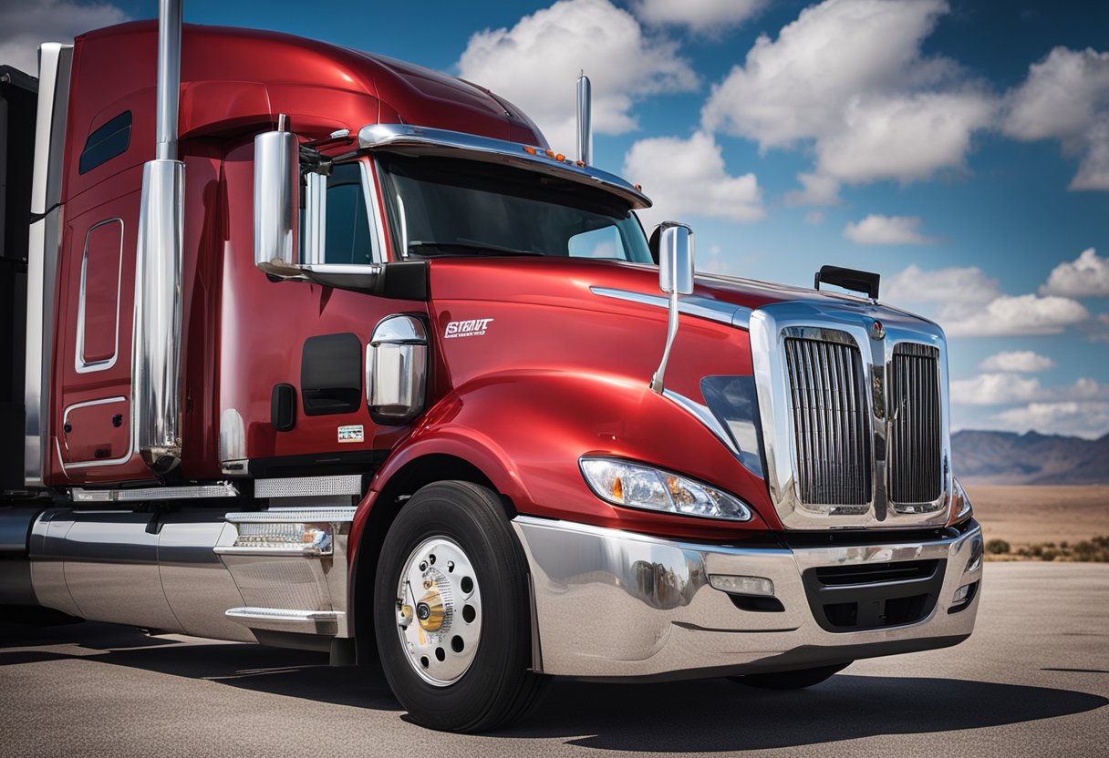 The International Prostar semi truck parked with a digital oil pressure gauge reading within the normal range