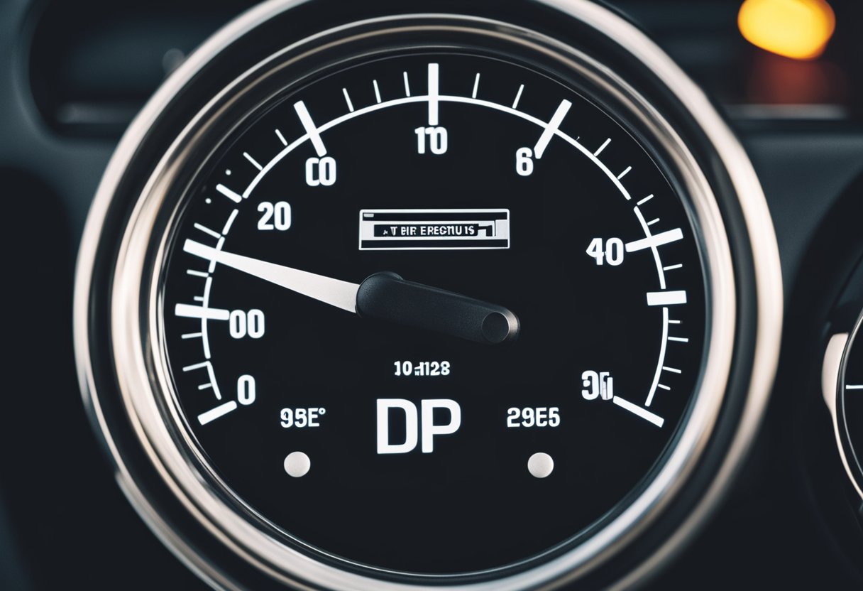 The semi truck's engine gauge shows normal oil pressure for a DD15 engine