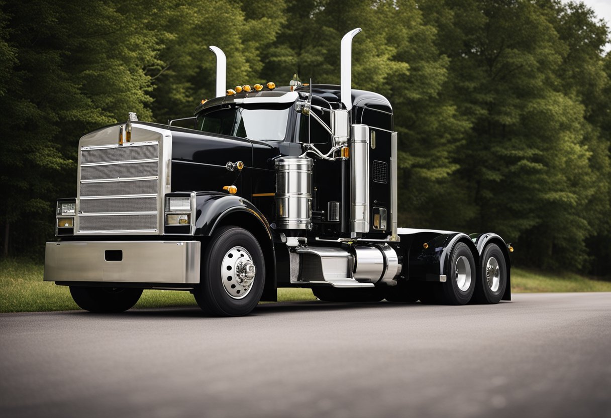 A semi truck parked with the engine running, oil pressure gauge visible and indicating normal pressure