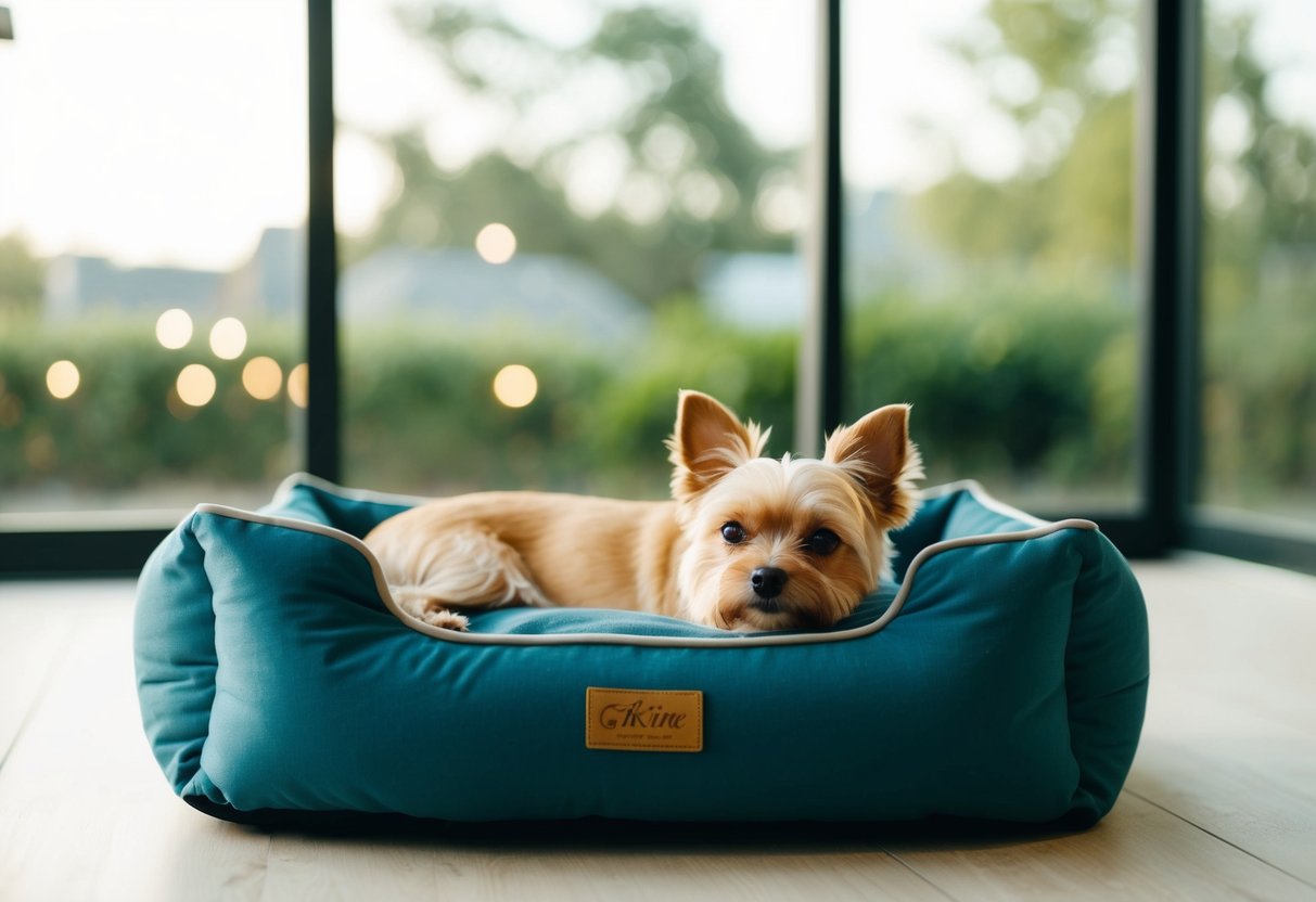 A small dog lying comfortably on a perfectly-sized dog bed, with plenty of space to stretch out and relax