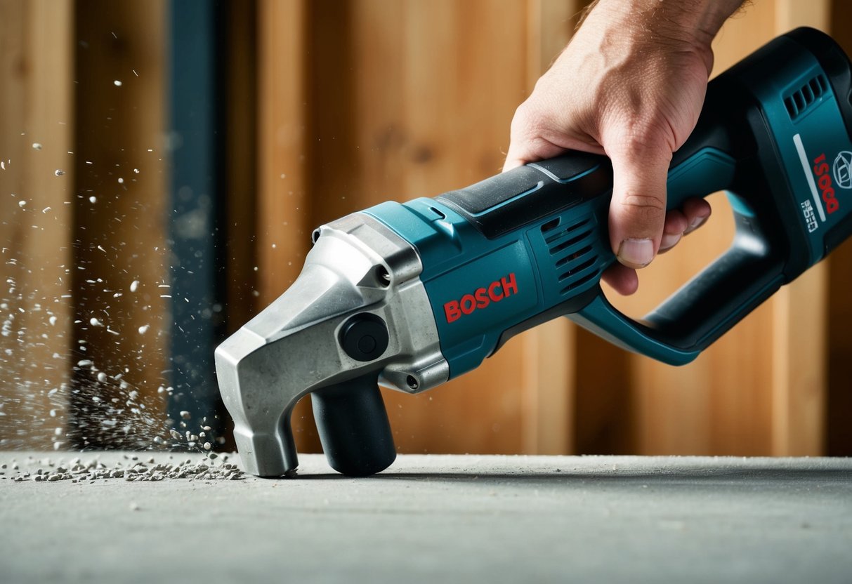 A Bosch hammer in action, driving into a solid surface with precision and power, showcasing its innovative design for every project