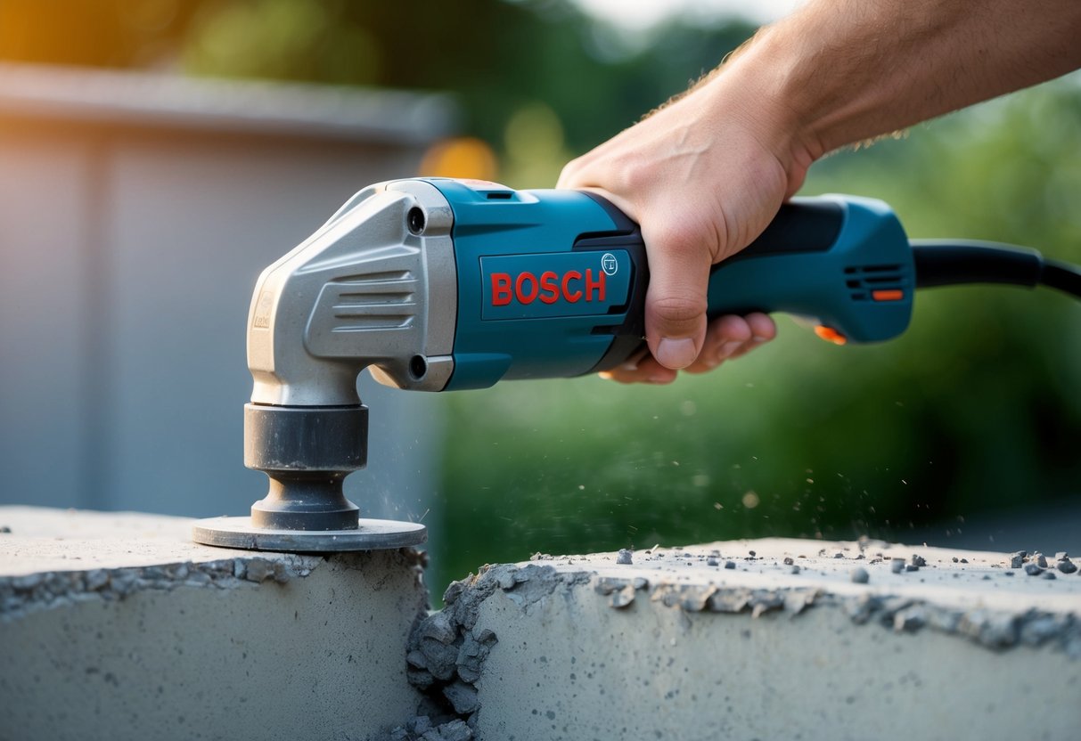 A Bosch hammer in action, chiseling through concrete with precision and power