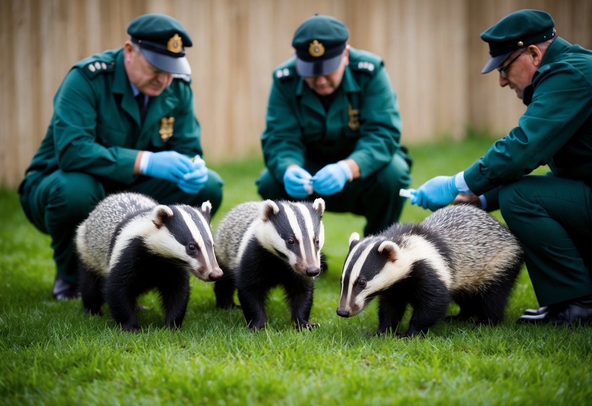 A group of UK badgers being tested for TB by government officials