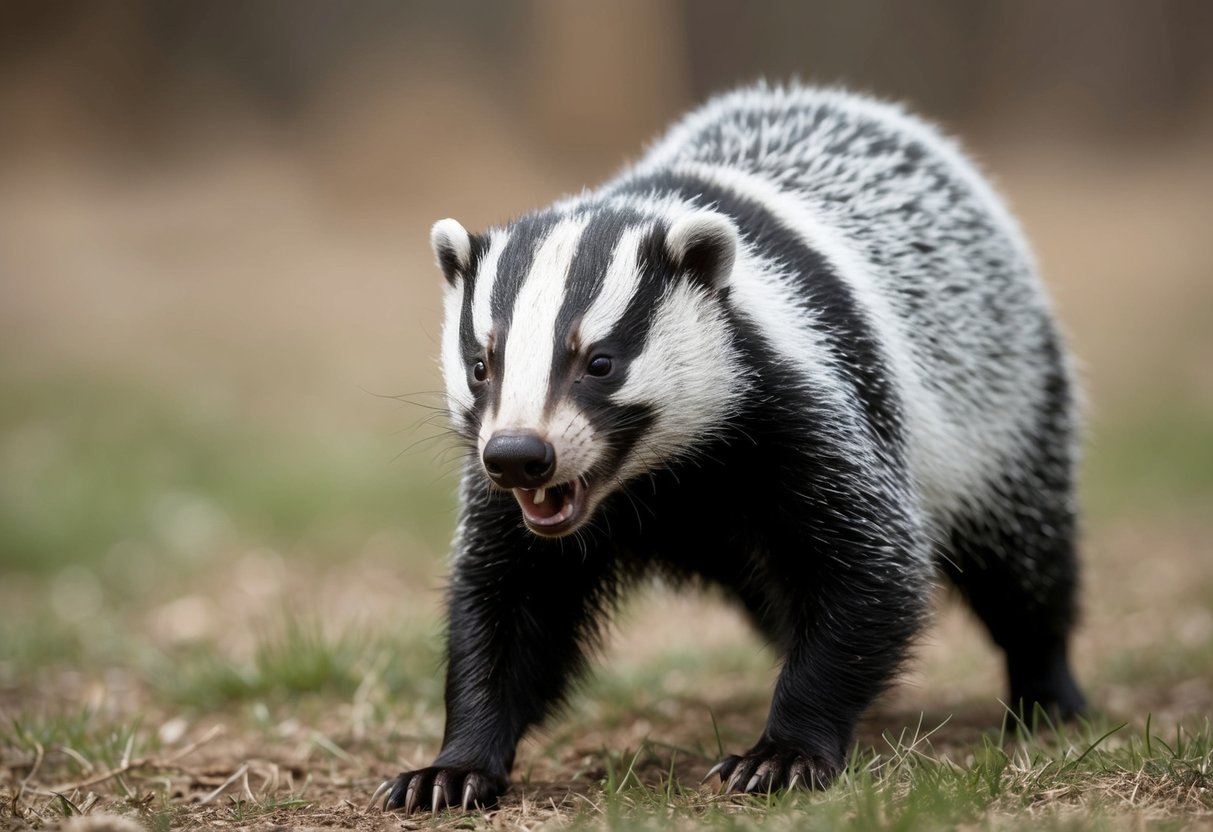 A badger charging towards the viewer with a sense of urgency and aggression