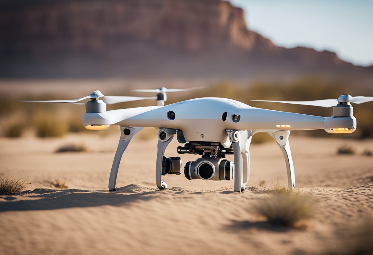 An artificial intelligence system coordinates military drones in a desert battlefield