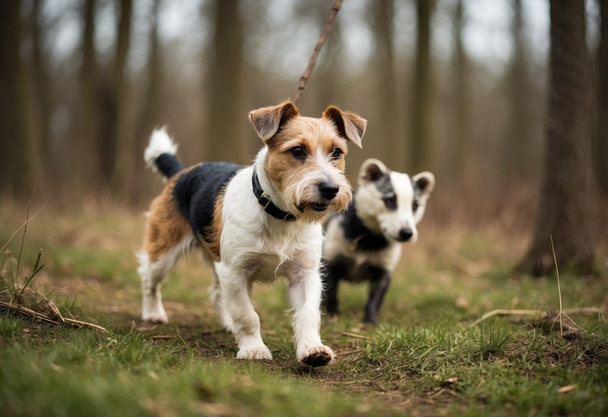 A terrier dog, with a sturdy build and sharp senses, undergoes rigorous training in the woods to catch badgers
