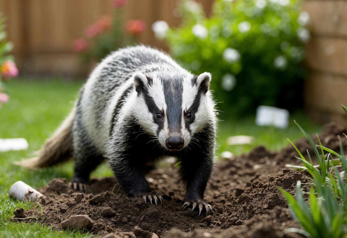 A badger digging up a garden, causing chaos for the homeowner