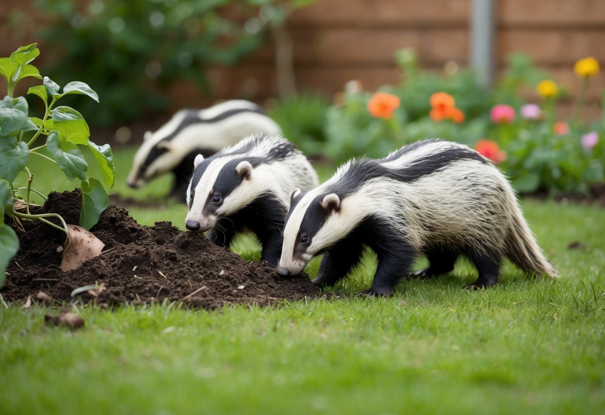 Badgers dig up a garden, leaving behind overturned soil and damaged plants