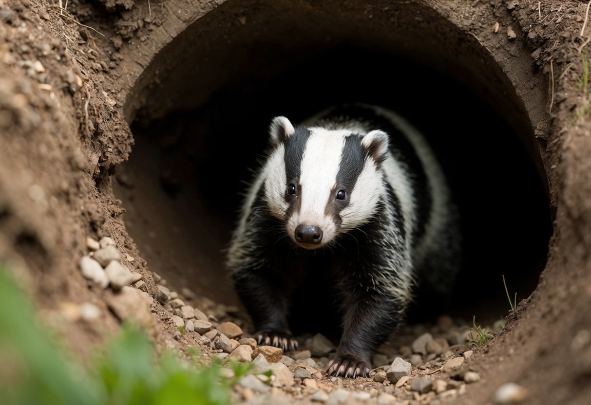 A badger digs a deep burrow, disappearing underground for hours on end