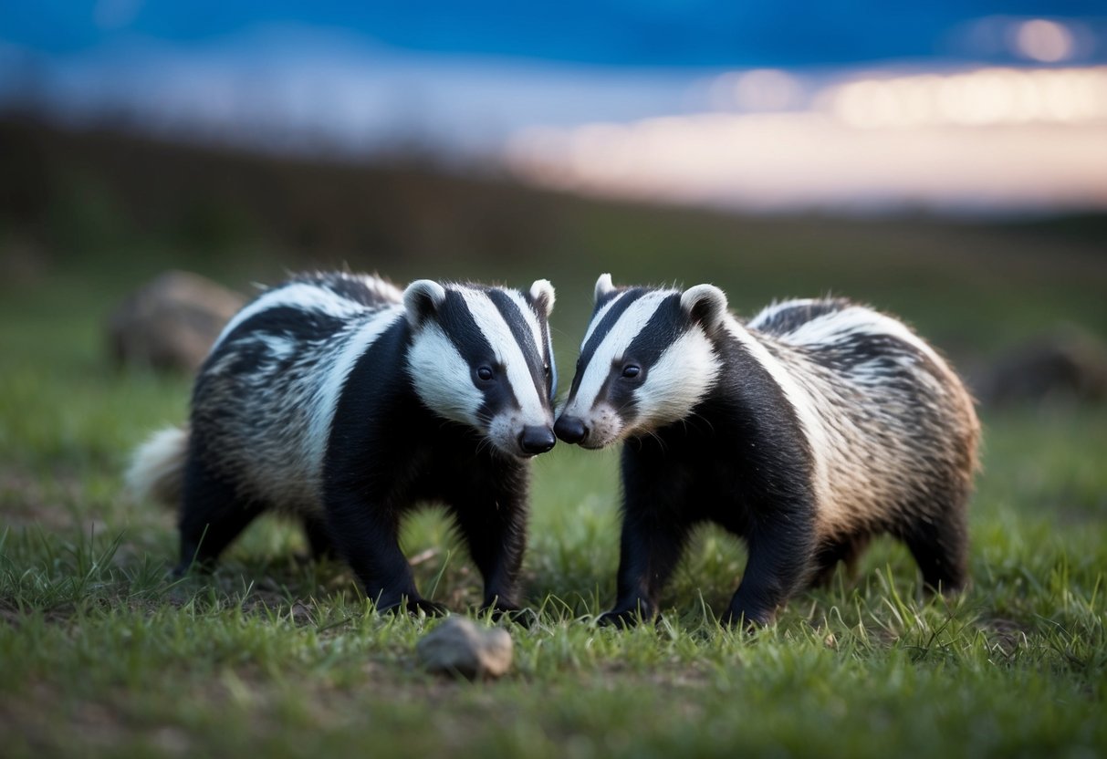 Badgers emerge from their burrows at dusk, foraging for food and engaging in social activities until dawn