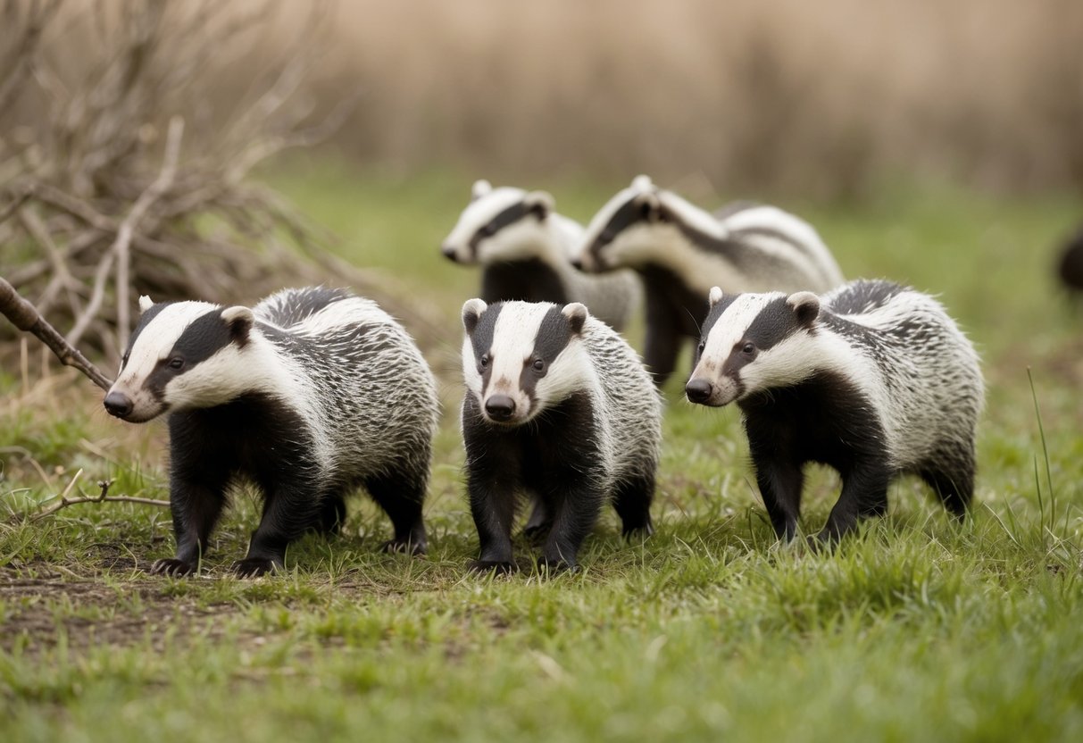 A group of badgers being targeted and culled by hunters in a rural setting, with the focus on the controversial practice of badger culling for scientific research