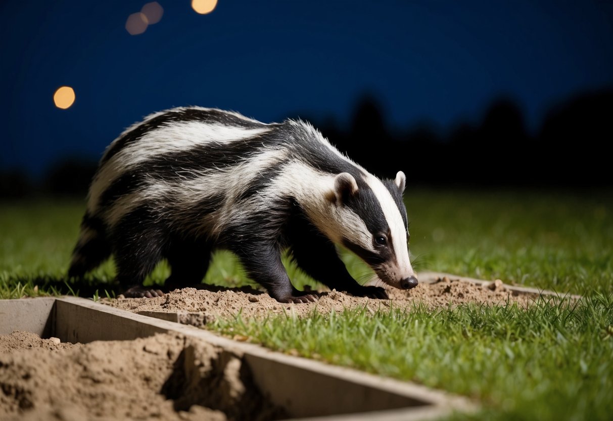 A badger digs up a freshly buried grave at night